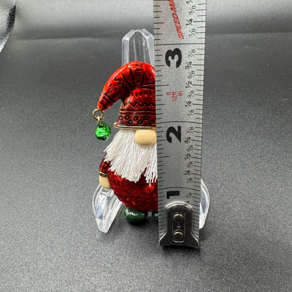 Red Gnome Santa Sequin Fringe Jingle Joy Brooch Gold Tone Christmas Lapel Pin - Picture 5 of 8